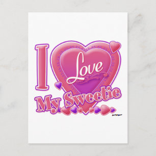 Carte Postale I Love My Sweetie rose/violet - coeur