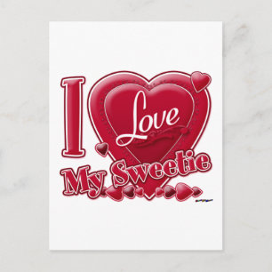 Carte Postale I Love My Sweetie rouge - coeur