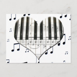 Carte Postale I Love Piano ou Organ Music Heart Clavier
