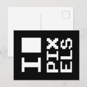 Carte Postale I Love Pixels, design geek, art des pixels (Devant / Derrière)