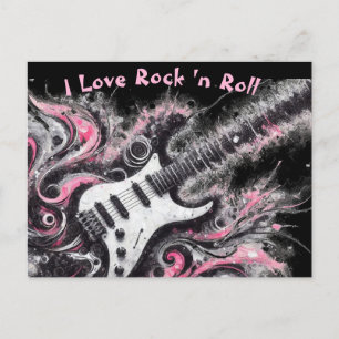 Carte Postale I Love Rock N Roll Guitare électrique rose noir