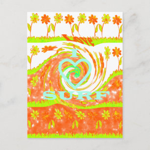 Carte Postale I Love Surf : Belle Florale avec Cool Texte Art