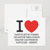 Carte Postale I Love Tartiflette (Devant / Derrière)