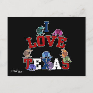 Carte Postale I Love Texas-Colorful Armadillos