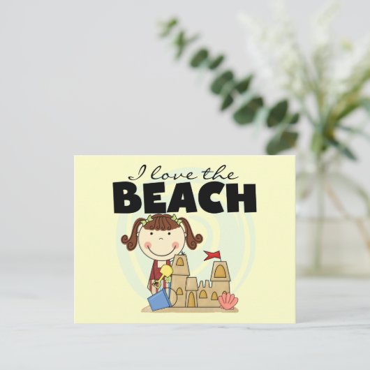 Carte Postale I Love the Beach Brunette Girl Tshirts and Gifts (Debout devant)