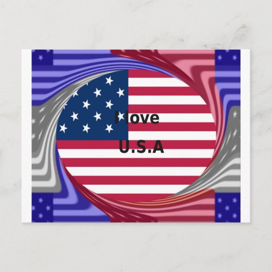 Carte Postale I Love U.S.A. Swirl : Patriotic Heart Art Imprimer (Devant)