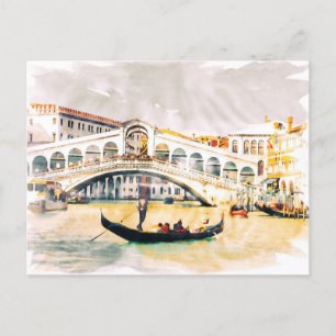 Carte Postale I Love Venice, Italie - Vintage Aquarelle Style
