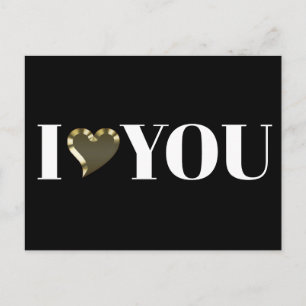 Carte Postale I Love You black or coeur typographie moderne auda