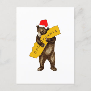 Carte Postale I Love You California Bear with Santa Hat