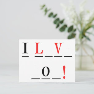 Carte Postale I Love You-Hangman Style par Shirley Taylor