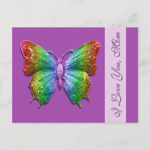 Carte Postale I Love You Mom Rainbow Butterfly pour la fête des 