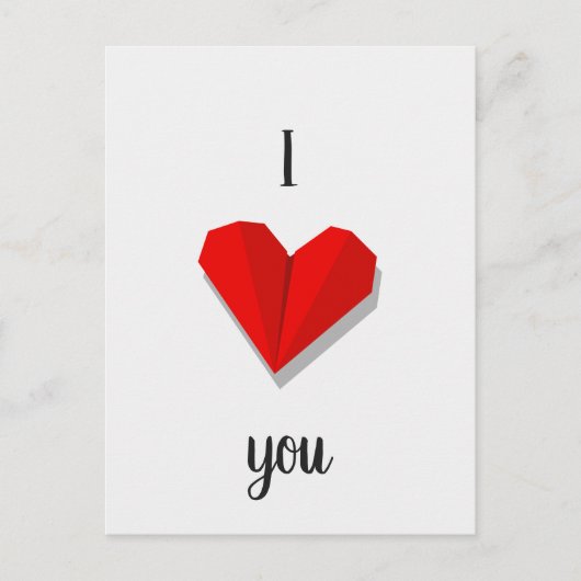 Carte Postale I Love You Red Heart Origami Vector Illustration (Devant)