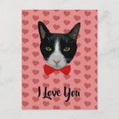 Carte Postale I Love You - Tuxedo Chat avec Cravate de cabot (Devant)