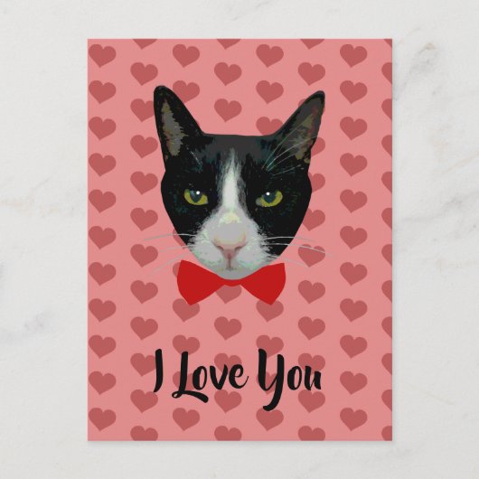Carte Postale I Love You - Tuxedo Chat avec Cravate de cabot (Devant)