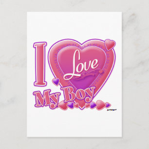 Carte Postale I Loy My Boy rose/violet - coeur