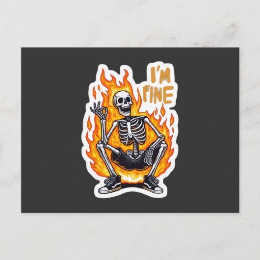 Carte Postale I’m Fine Skeleton on Fire Funny Sticker Illustrati (Devant)