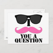 Carte Postale I Mustache You A Question Rose avec lunettes de so (Devant / Derrière)