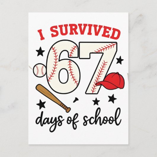 Carte Postale I Survived 67 Days of School Baseball Sport 100   (Devant)