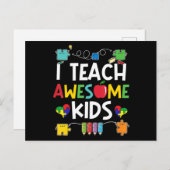 Carte Postale I Teach Awesome Kids shirt Autism Awareness puzzle (Devant / Derrière)