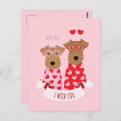Carte Postale i Woof You Valentine Wire Fox Terrier Chiens (Devant / Derrière)