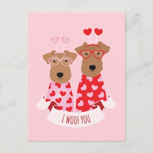 Carte Postale i Woof You Valentine Wire Fox Terrier Chiens (Devant)