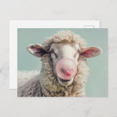 Carte Postale IA ART Sheep soufflant bulle rose bulle bulle de g (Devant / Derrière)