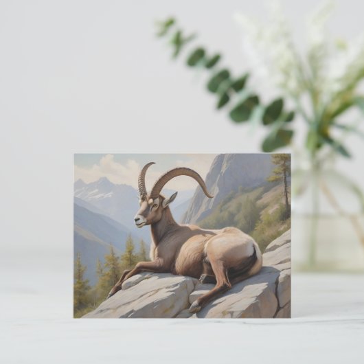 Carte Postale Ibex alpin posé sur une falaise rocheuse (Debout devant)