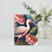 Carte Postale Ibis Floral Aquarelle Art (Debout devant)