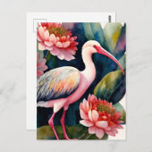 Carte Postale Ibis Floral Aquarelle Art (Devant / Derrière)