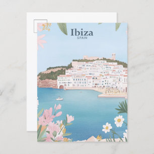Carte Postale Ibiza Espagne Gouache Illustration Voyage