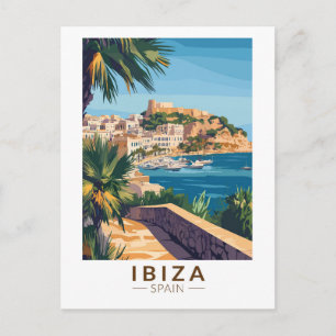 Carte Postale Ibiza Espagne Illustration Art de Voyage Vintage