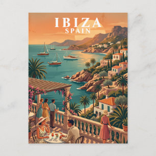 Carte Postale Ibiza Espagne Terrasse Côtière de Voyage Rétro