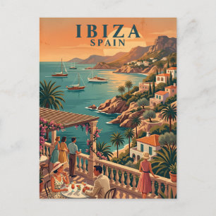 Carte Postale Ibiza Espagne Terrasse Côtière de Voyage Rétro