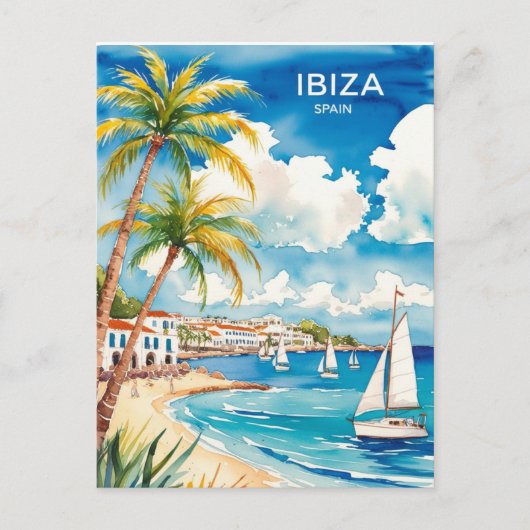 Carte Postale Ibiza Espagne Voyage aquarelle art (Devant)