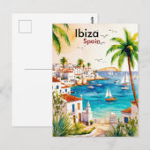 Carte Postale Ibiza Espagne Voyage aquarelle art (Devant / Derrière)