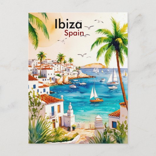 Carte Postale Ibiza Espagne Voyage aquarelle art (Devant)