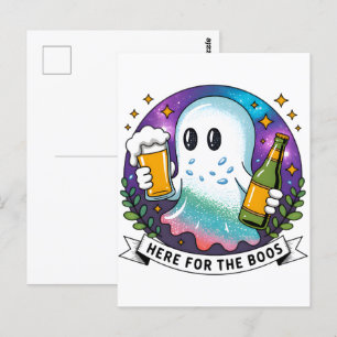 Carte Postale Ici pour l'Halloween Bière Boos Ghost-Funny 2025