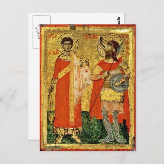 Carte Postale Icone Saint Christopher avec soldat (Devant / Derrière)