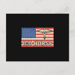 Carte Postale ICU Nurse Medicine Urgence Drapeau américain drôle