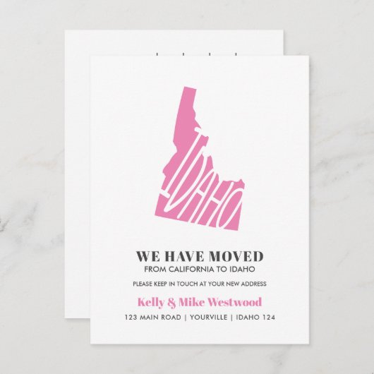 Carte Postale IDAHO Nous avons déménagé Nouvelle adresse Nouveau (Devant / Derrière)