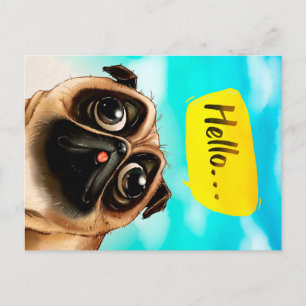Carte Postale Idée de cadeau Pug Hello, propriétaire de Pug, cad