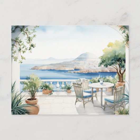 Carte Postale Idyllic Greek Island : Aquarelle numérique (Devant)