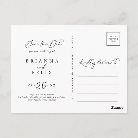 Carte Postale Idyllic Stylish Calligraphie Enregistrer la date (Dos)