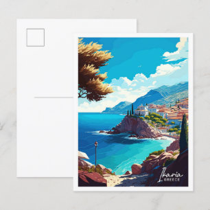 Carte Postale Ikaria Grèce Illustration Vintage Voyage