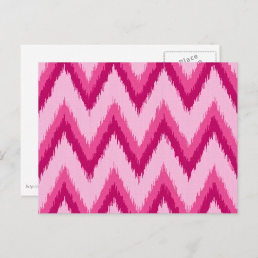 Carte Postale Ikat Chevron Stripes - Fuchsia et rose pâle (Devant / Derrière)