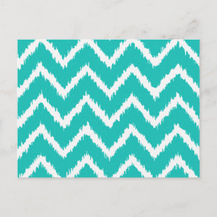 Carte Postale Ikat Chevrons - Turquoise et blanche