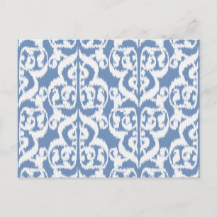 Carte Postale Ikat damas mauresque - bleu ciel et blanc
