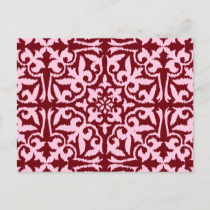 Carte Postale Ikat damask pattern - Burgundy and Pink