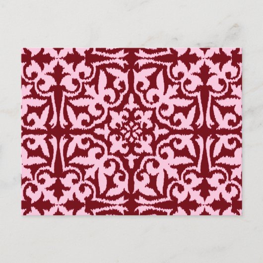 Carte Postale Ikat damask pattern - Burgundy and Pink (Devant)