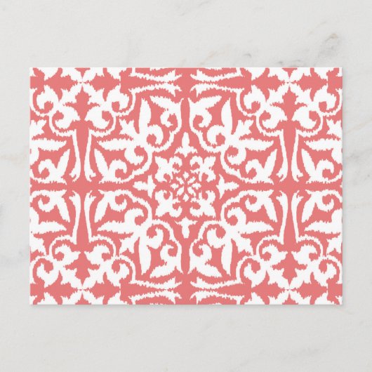 Carte Postale Ikat damask pattern - Coral rose et blanc (Devant)